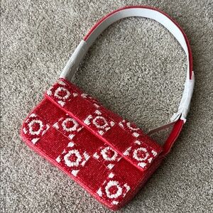 Anthropologie Red Floral Beaded Bag